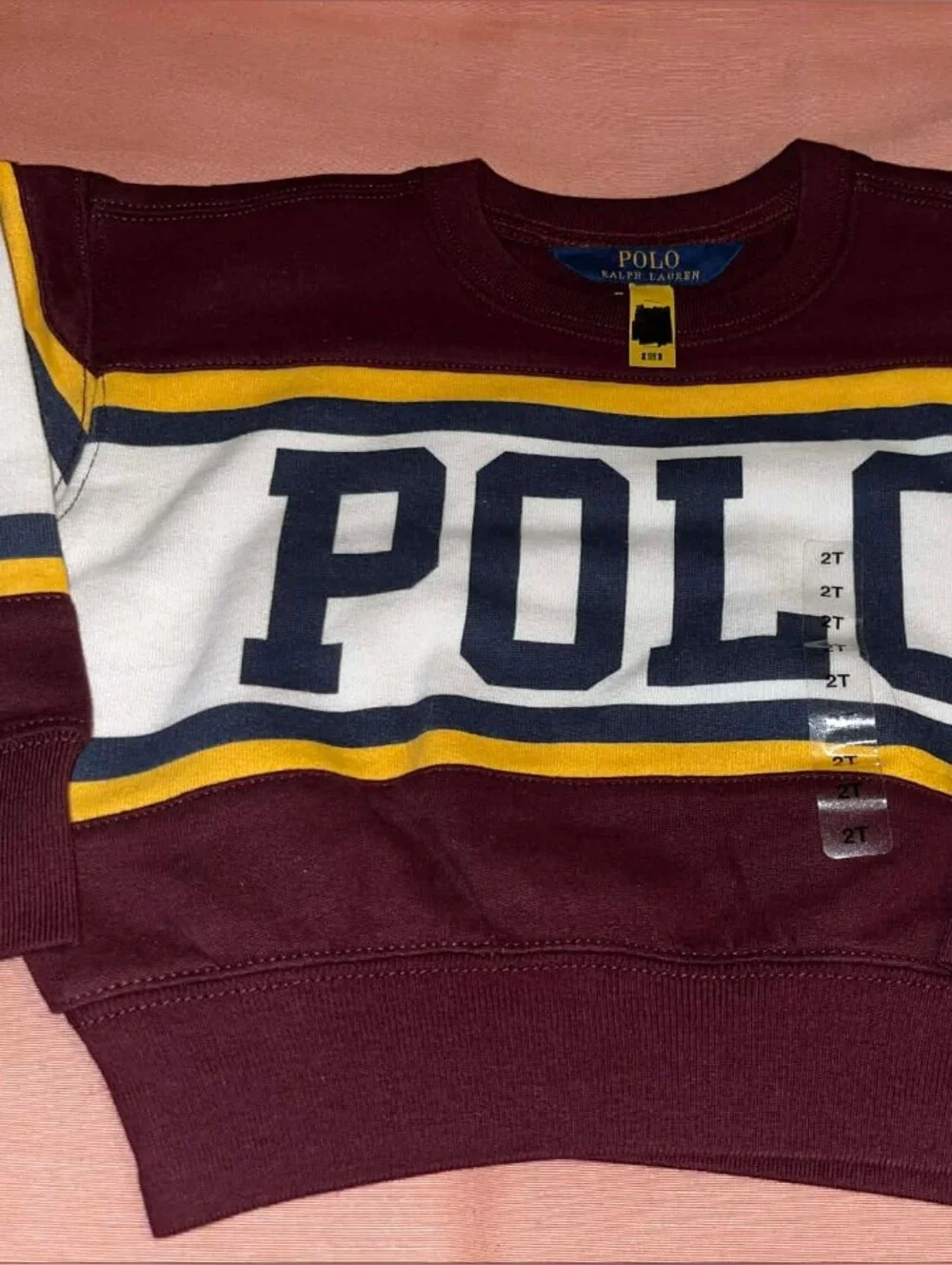 Ralph Lauren Colorblock Crewneck in Burgundy, Yellow & Navy Girls